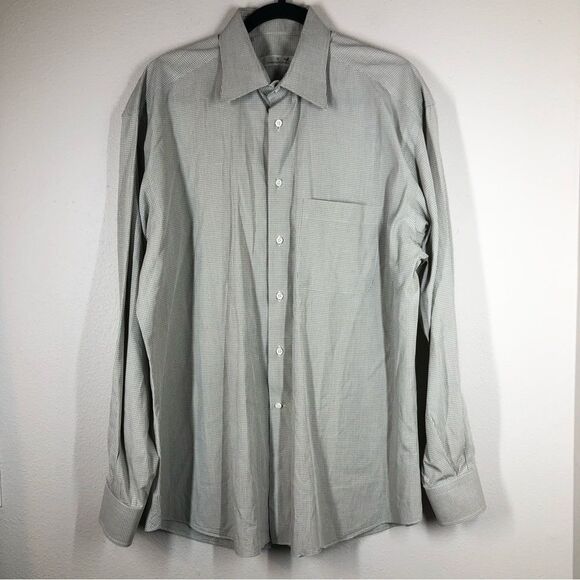 Ermenegildo Zegna Mens Button Up Dress Shirt Micro Plaid Men’s 41/16 - Picture 1 of 7